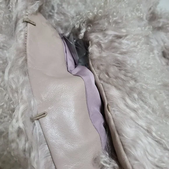 NWT Maximilian 19" Tibetan Lamb Fur Jacket Shaggy Dusty Rose Women's Sz Small
